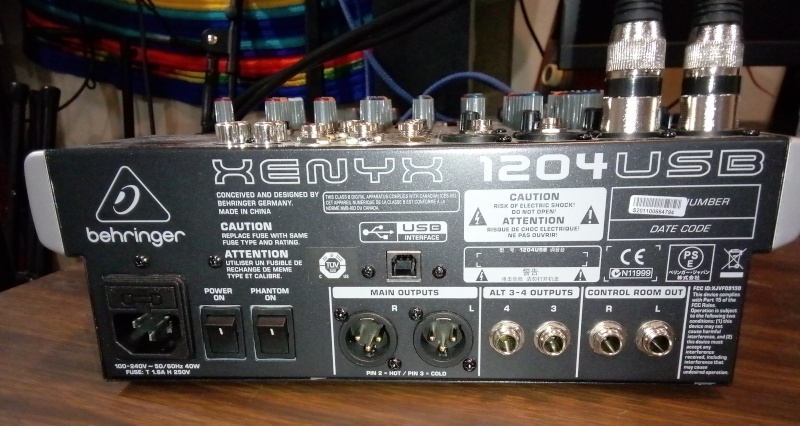Behringer Xenyx 1204USB back panel.